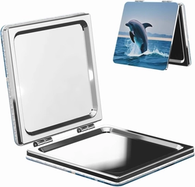 Portable Pocket Makeup Mirror Jumping up Dolphins Travel Cosmetic Mirror Square Print Magnifying Compact Mirror for Eyelash