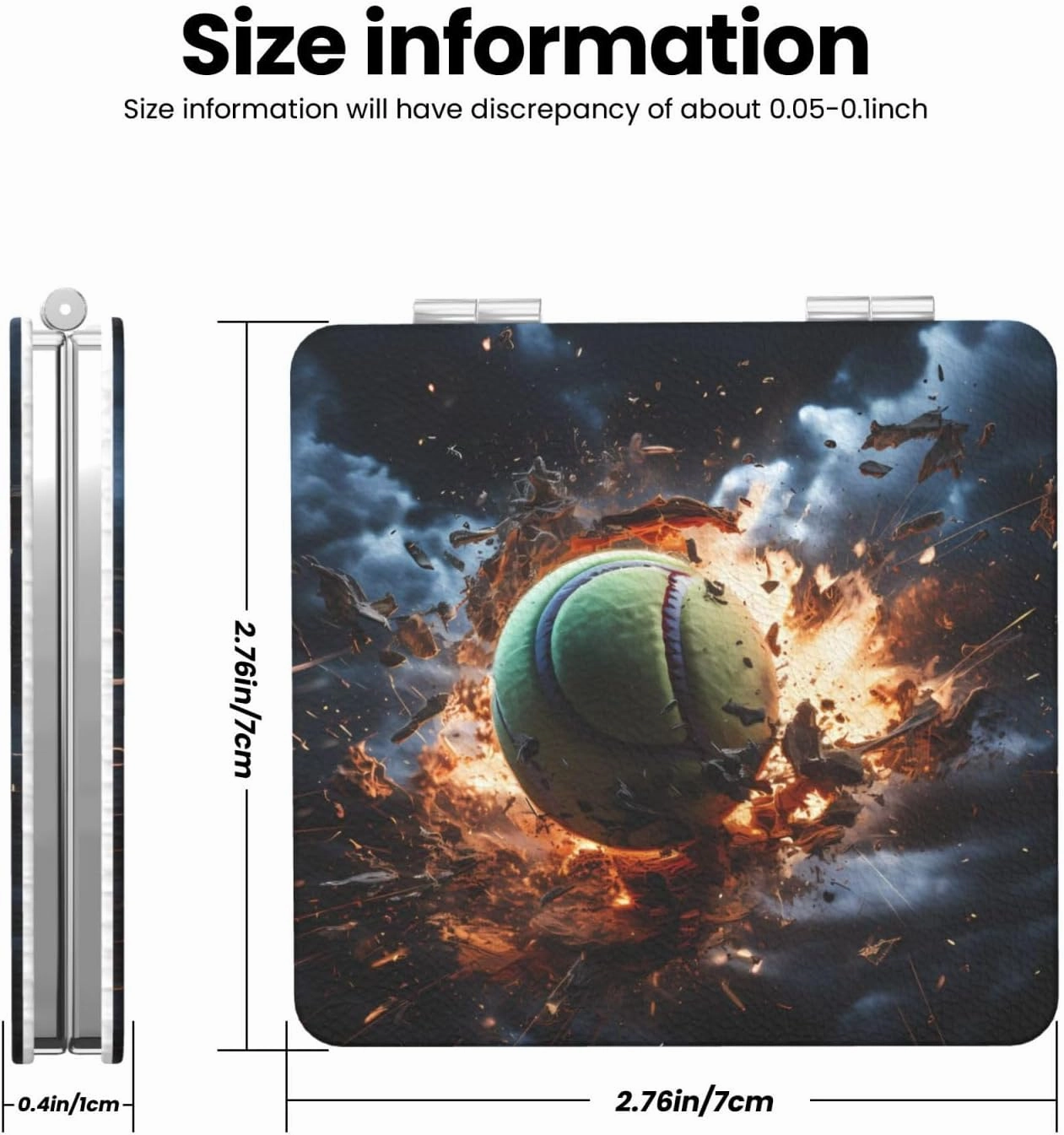 Portable Pocket Makeup Mirror Lightning Fever Tennis Travel Cosmetic Mirror Square Print Magnifying Compact Mirror for Eyelash
