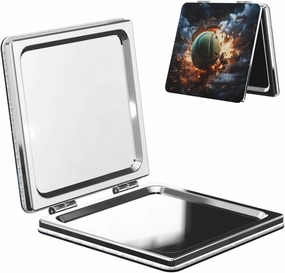 Portable Pocket Makeup Mirror Lightning Fever Tennis Travel Cosmetic Mirror Square Print Magnifying Compact Mirror for Eyelash