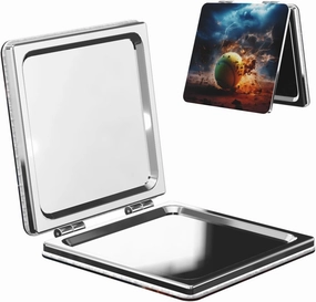 Portable Pocket Makeup Mirror Lightning Tennis Travel Cosmetic Mirror Square Print Magnifying Compact Mirror for Eyelash