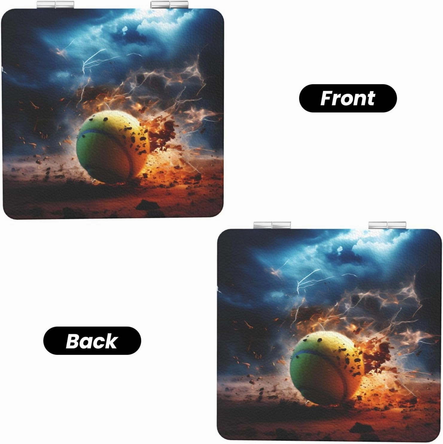 Portable Pocket Makeup Mirror Lightning Tennis Travel Cosmetic Mirror Square Print Magnifying Compact Mirror for Eyelash