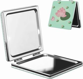 Portable Pocket Makeup Mirror Lotus Flowers Waiting to Bloom Travel Cosmetic Mirror Square Print Magnifying Compact Mirror for Eyelash