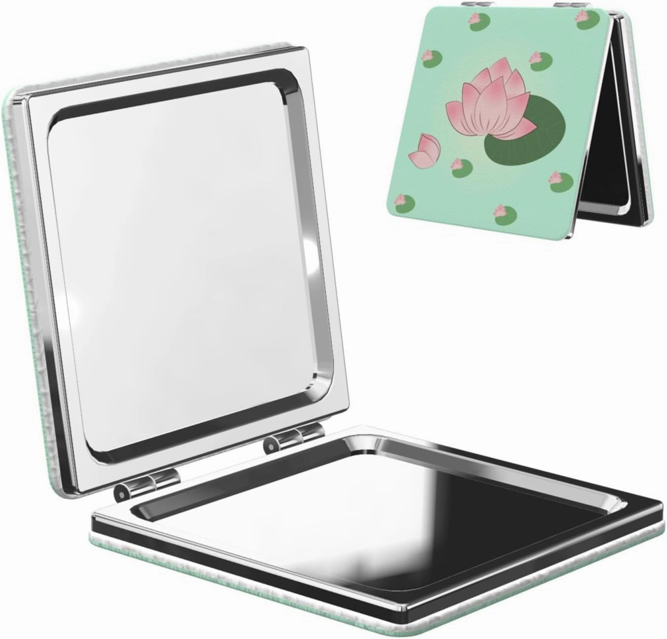 Portable Pocket Makeup Mirror Lotus Flowers Waiting to Bloom Travel Cosmetic Mirror Square Print Magnifying Compact Mirror for Eyelash