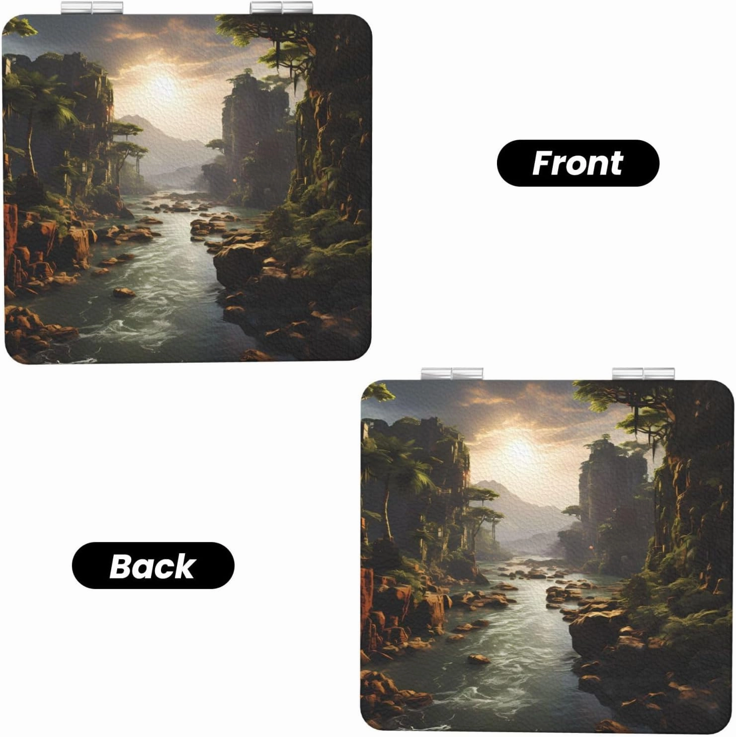 Portable Pocket Makeup Mirror Mountains and Rivers Travel Cosmetic Mirror Square Print Magnifying Compact Mirror for Eyelash