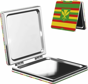 Portable Pocket Makeup Mirror Native Hawaiian Flag Travel Cosmetic Mirror Square Print Magnifying Compact Mirror for Eyelash