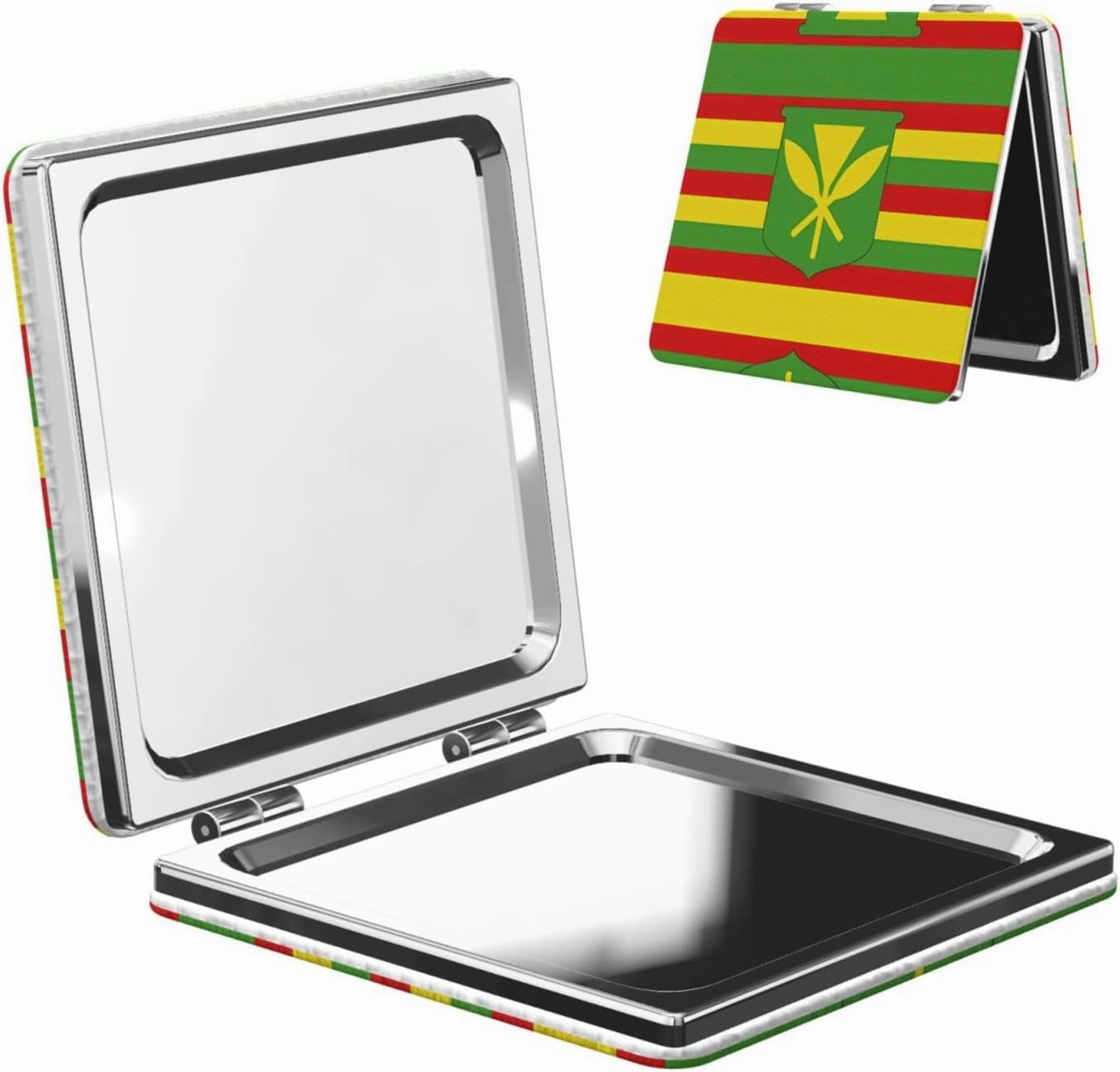 Portable Pocket Makeup Mirror Native Hawaiian Flag Travel Cosmetic Mirror Square Print Magnifying Compact Mirror for Eyelash