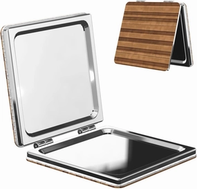 Portable Pocket Makeup Mirror Original Wood Color Texture Travel Cosmetic Mirror Square Print Magnifying Compact Mirror for Eyelash