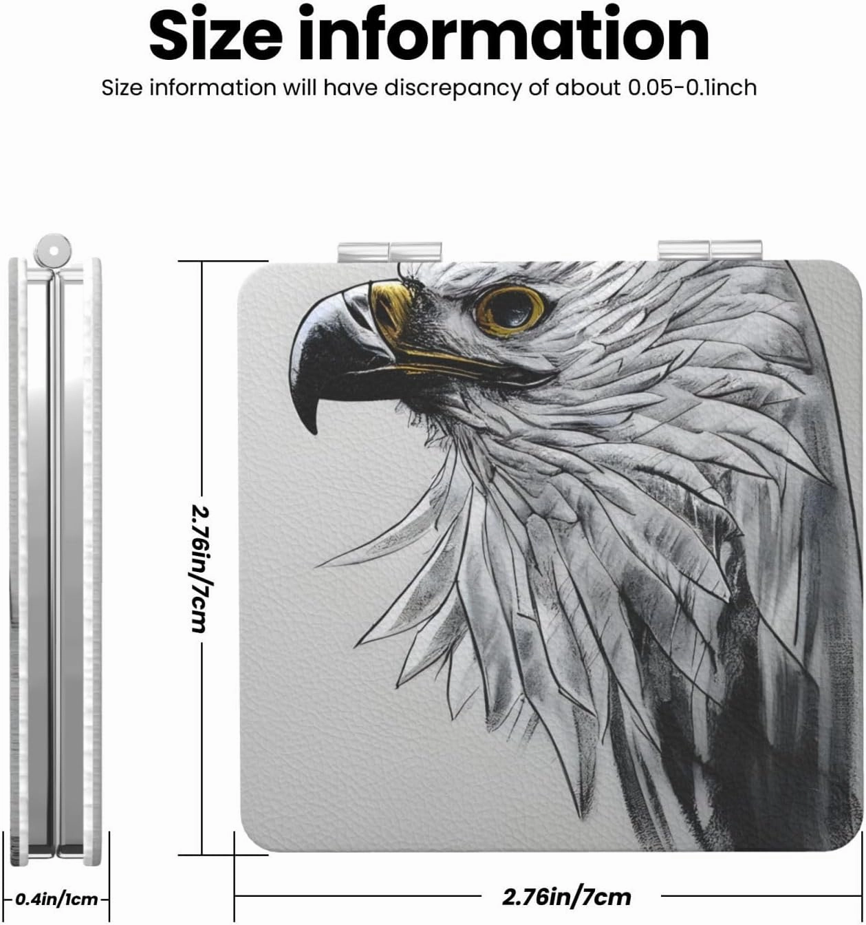 Portable Pocket Makeup Mirror Sketching an Eagle Travel Cosmetic Mirror Square Print Magnifying Compact Mirror for Eyelash