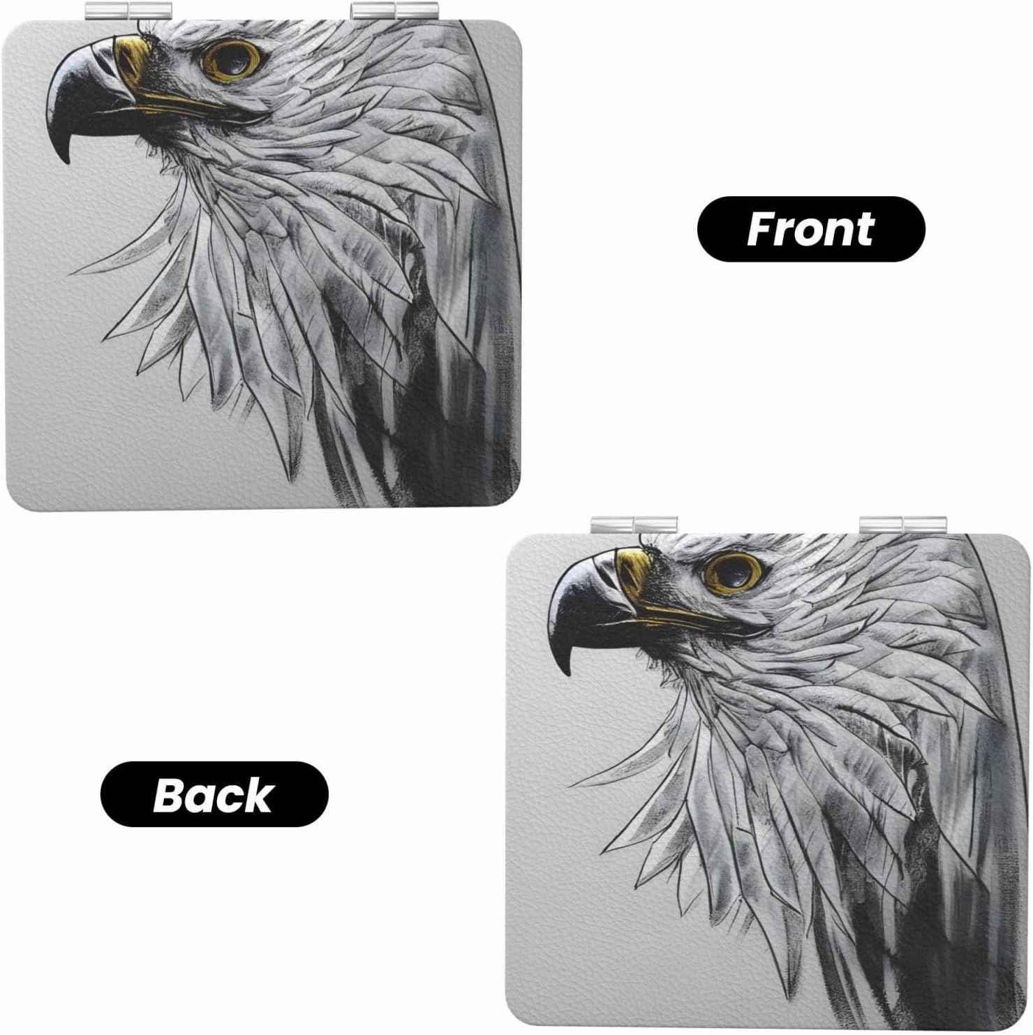 Portable Pocket Makeup Mirror Sketching an Eagle Travel Cosmetic Mirror Square Print Magnifying Compact Mirror for Eyelash