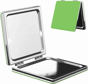 Portable Pocket Makeup Mirror Solid Color Light Green Travel Cosmetic Mirror Square Print Magnifying Compact Mirror for Eyelash