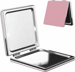 Portable Pocket Makeup Mirror Solid Color Pink Travel Cosmetic Mirror Square Print Magnifying Compact Mirror for Eyelash