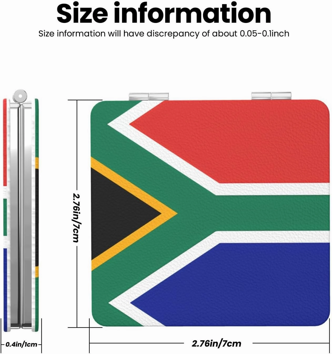 Portable Pocket Makeup Mirror South Africa Flag Travel Cosmetic Mirror Square Print Magnifying Compact Mirror for Eyelash