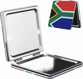 Portable Pocket Makeup Mirror South Africa Flag Travel Cosmetic Mirror Square Print Magnifying Compact Mirror for Eyelash