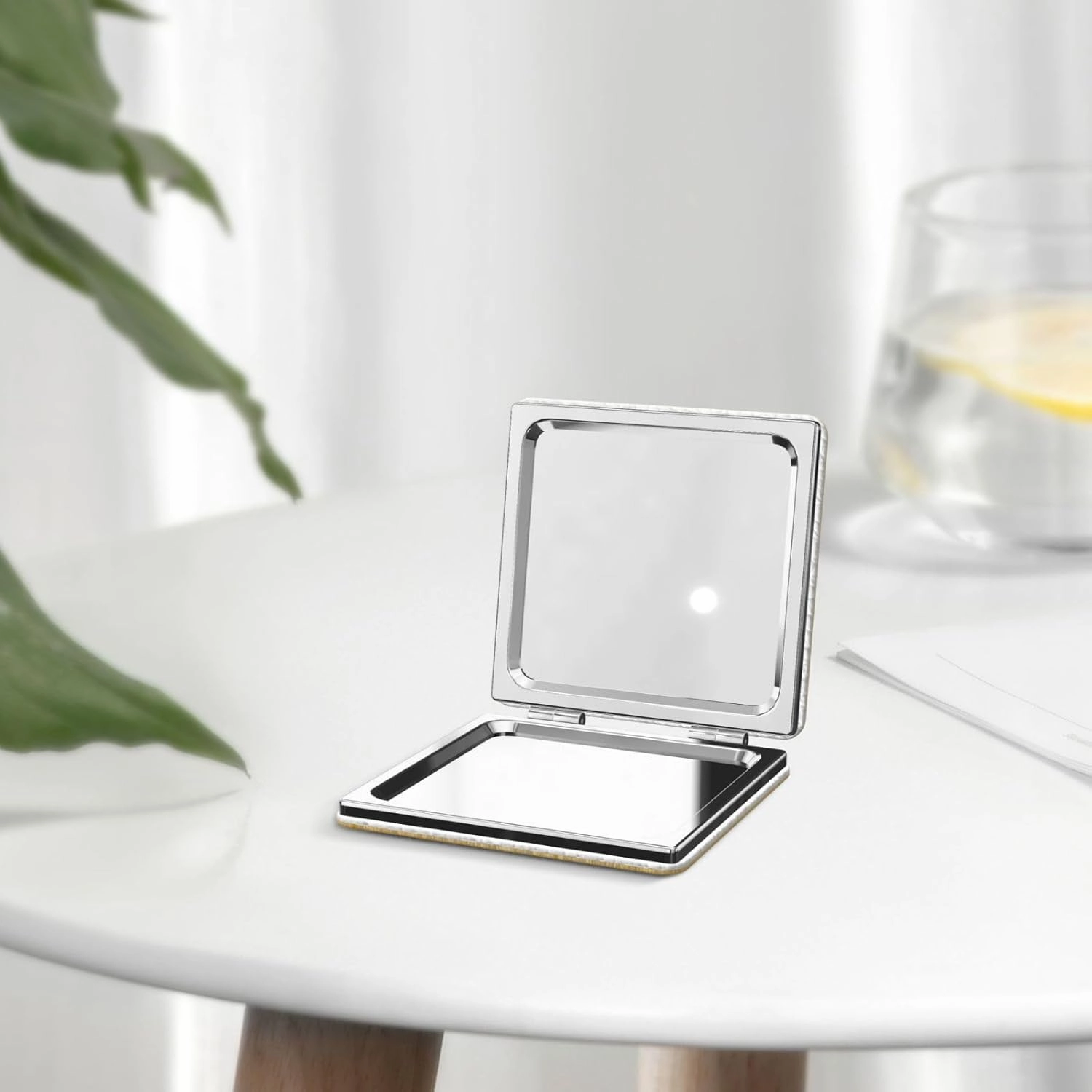 Portable Pocket Makeup Mirror Sunflower Seeds and Sunflowers Travel Cosmetic Mirror Square Print Magnifying Compact Mirror for Eyelash