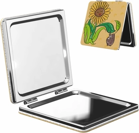 Portable Pocket Makeup Mirror Sunflower Seeds and Sunflowers Travel Cosmetic Mirror Square Print Magnifying Compact Mirror for Eyelash