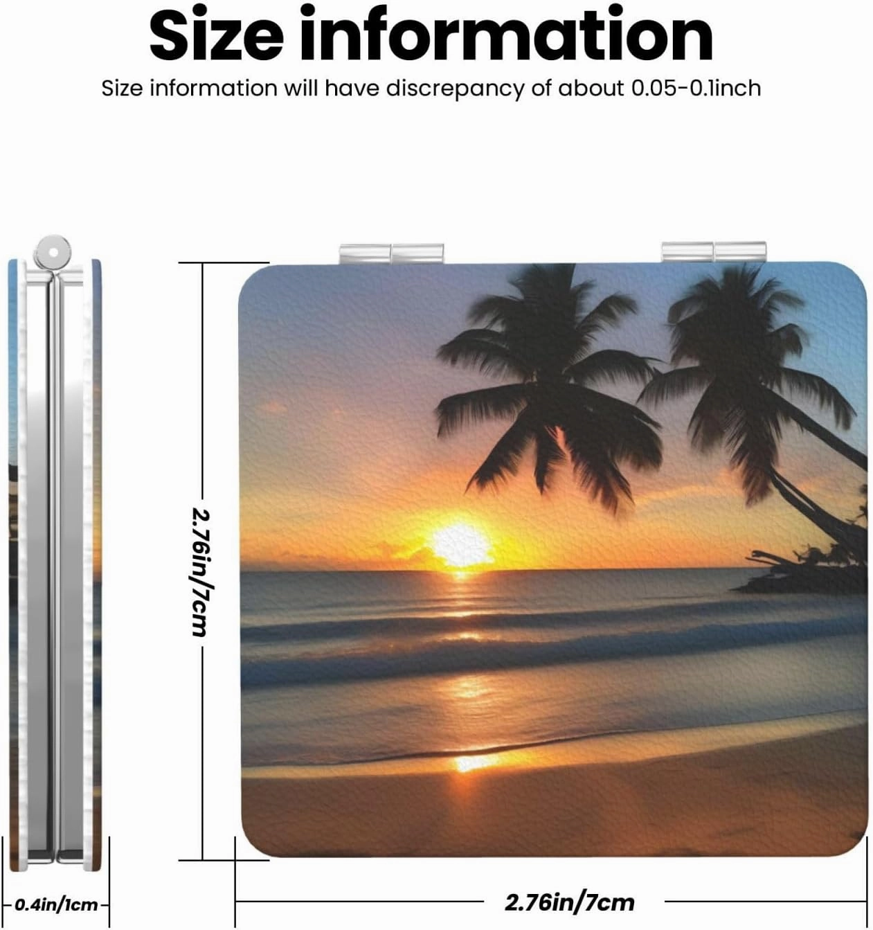Portable Pocket Makeup Mirror Sunset Beach Travel Cosmetic Mirror Square Print Magnifying Compact Mirror for Eyelash