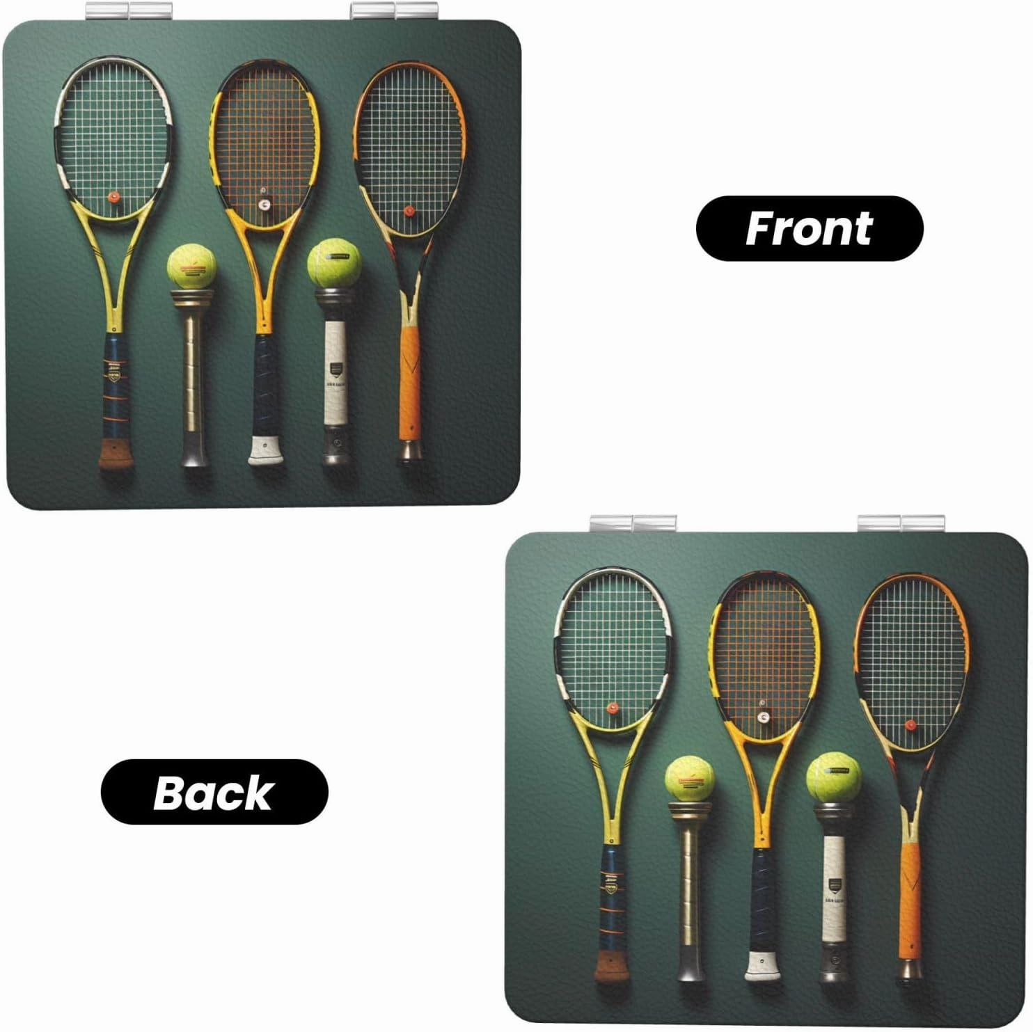 Portable Pocket Makeup Mirror Tennis Balls and Rackets Travel Cosmetic Mirror Square Print Magnifying Compact Mirror for Eyelash