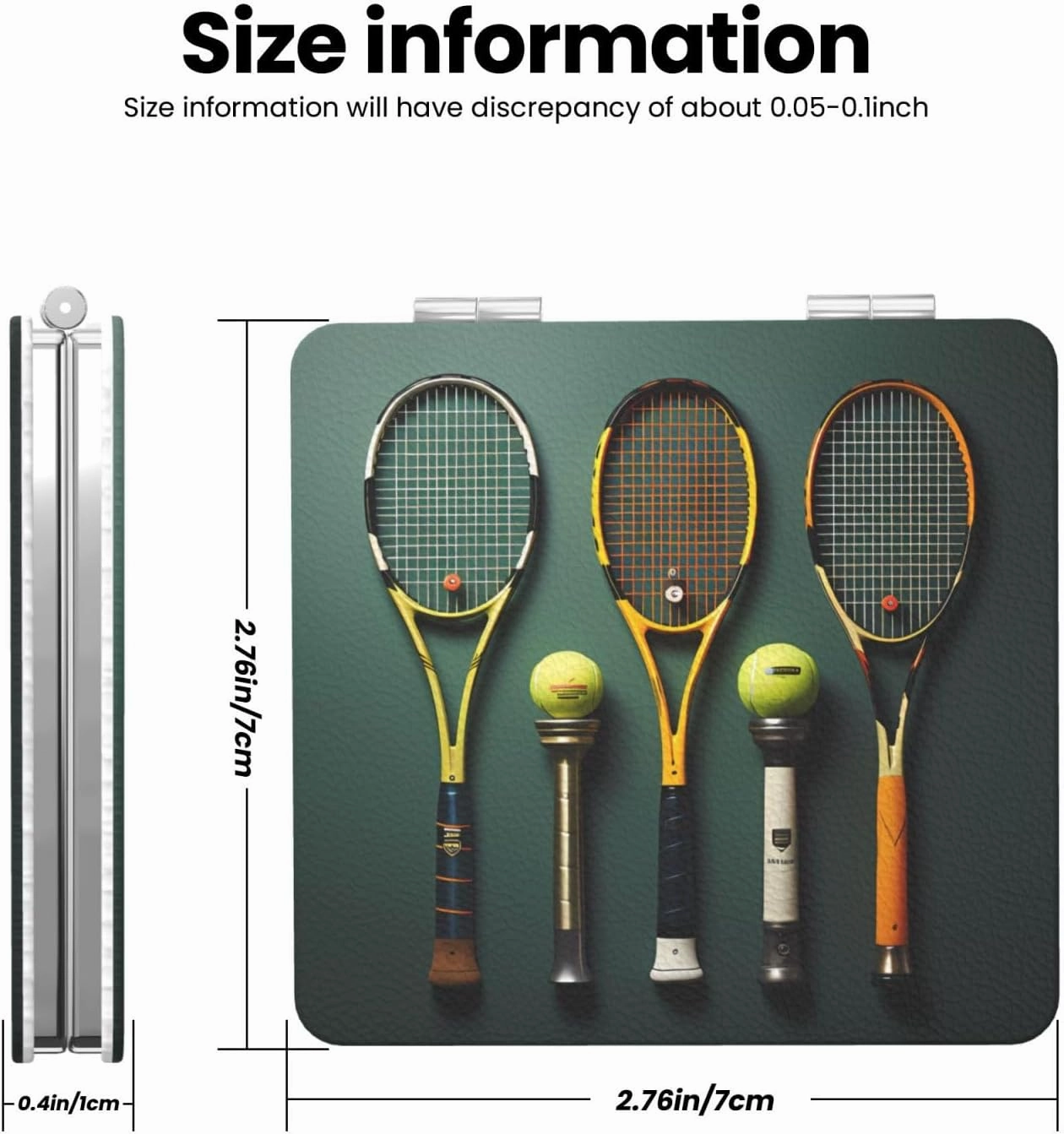 Portable Pocket Makeup Mirror Tennis Balls and Rackets Travel Cosmetic Mirror Square Print Magnifying Compact Mirror for Eyelash