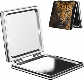 Portable Pocket Makeup Mirror The deep-Eyed Leopard Travel Cosmetic Mirror Square Print Magnifying Compact Mirror for Eyelash