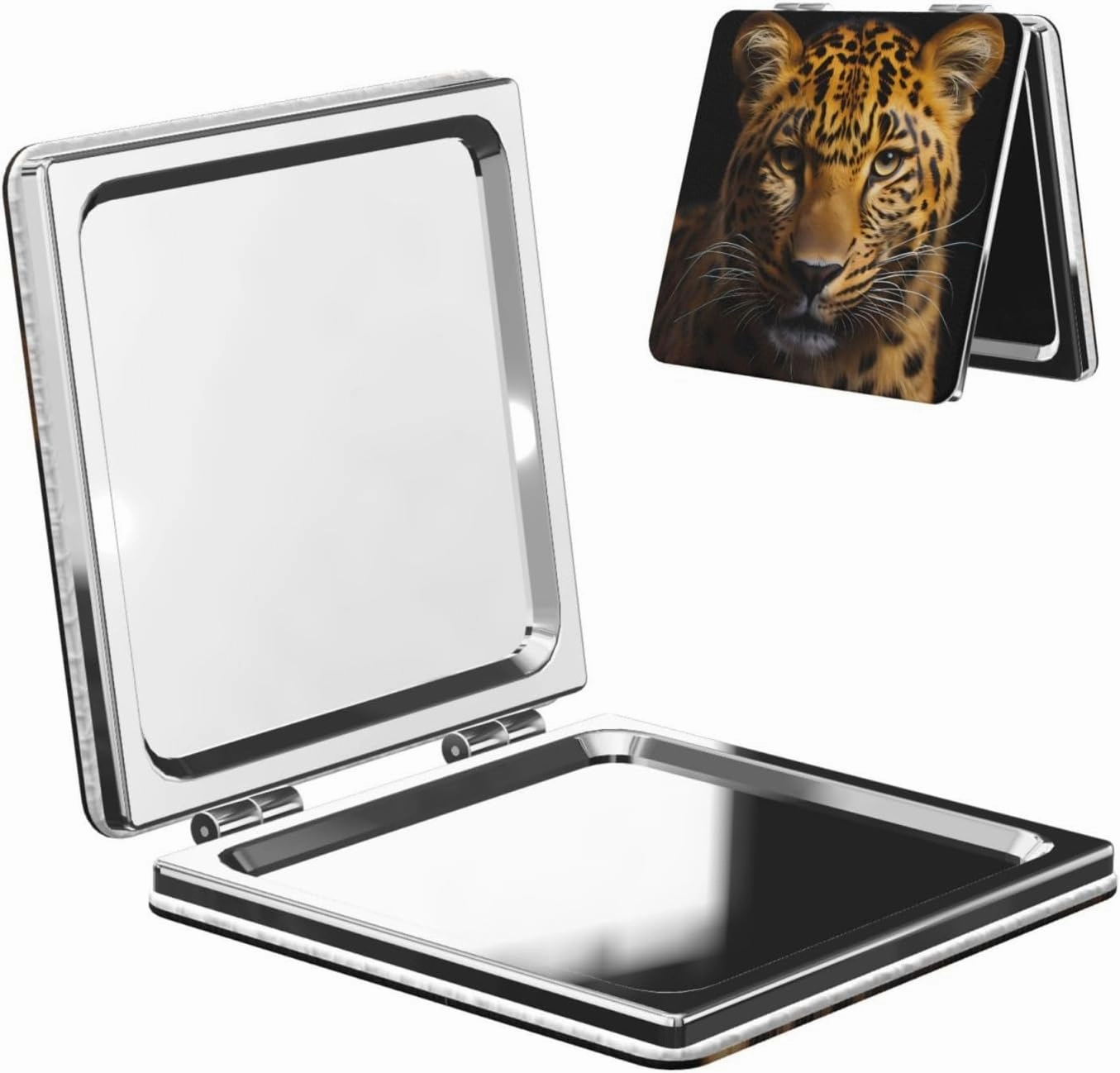 Portable Pocket Makeup Mirror The deep-Eyed Leopard Travel Cosmetic Mirror Square Print Magnifying Compact Mirror for Eyelash