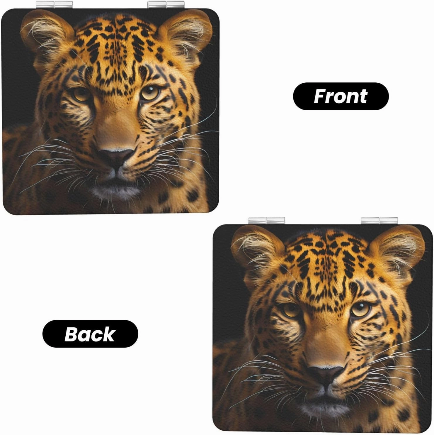 Portable Pocket Makeup Mirror The deep-Eyed Leopard Travel Cosmetic Mirror Square Print Magnifying Compact Mirror for Eyelash