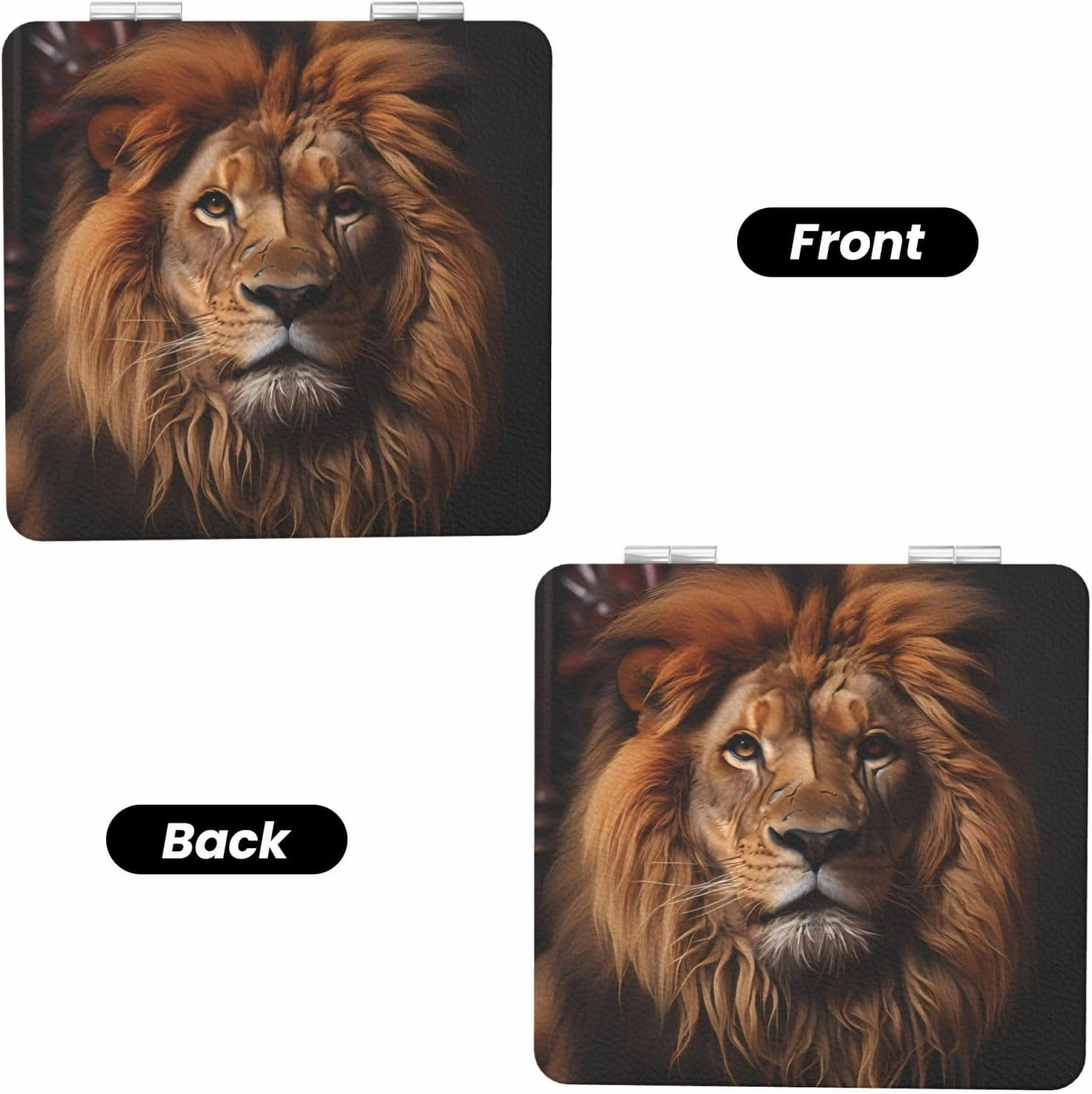 Portable Pocket Makeup Mirror The Lion's Gaze Travel Cosmetic Mirror Square Print Magnifying Compact Mirror for Eyelash
