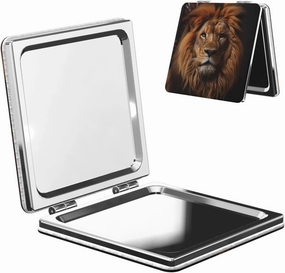 Portable Pocket Makeup Mirror The Lion's Gaze Travel Cosmetic Mirror Square Print Magnifying Compact Mirror for Eyelash