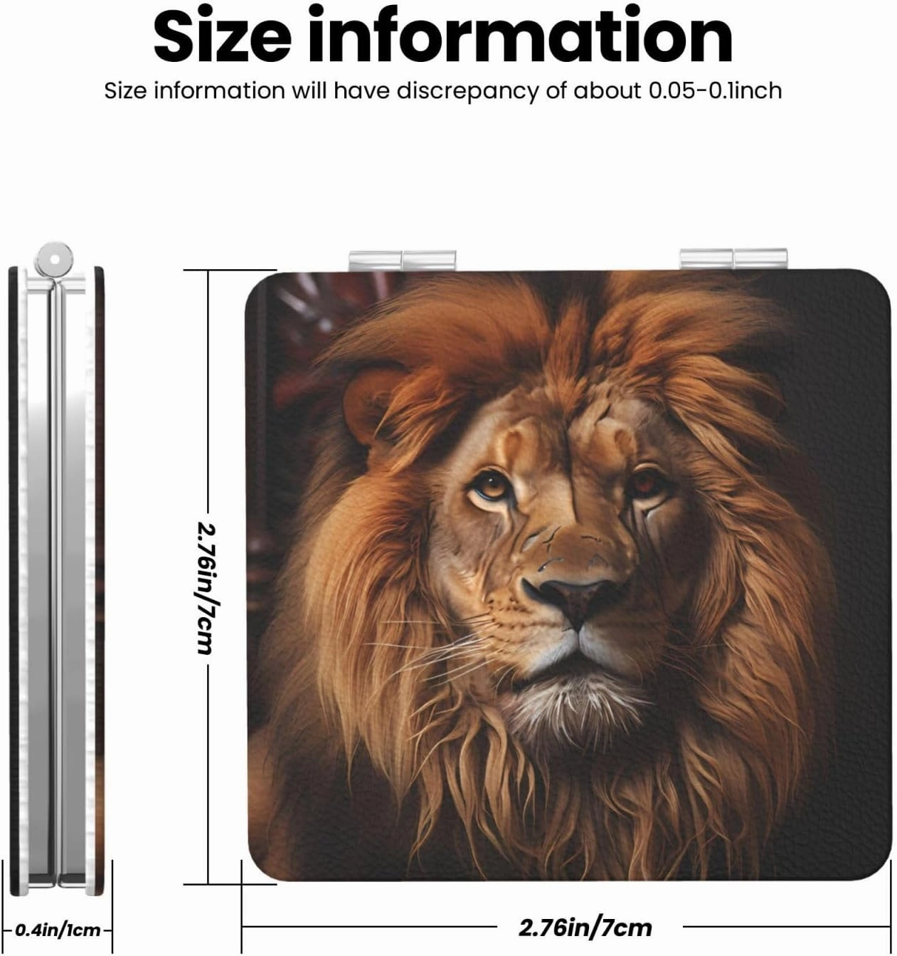 Portable Pocket Makeup Mirror The Lion's Gaze Travel Cosmetic Mirror Square Print Magnifying Compact Mirror for Eyelash