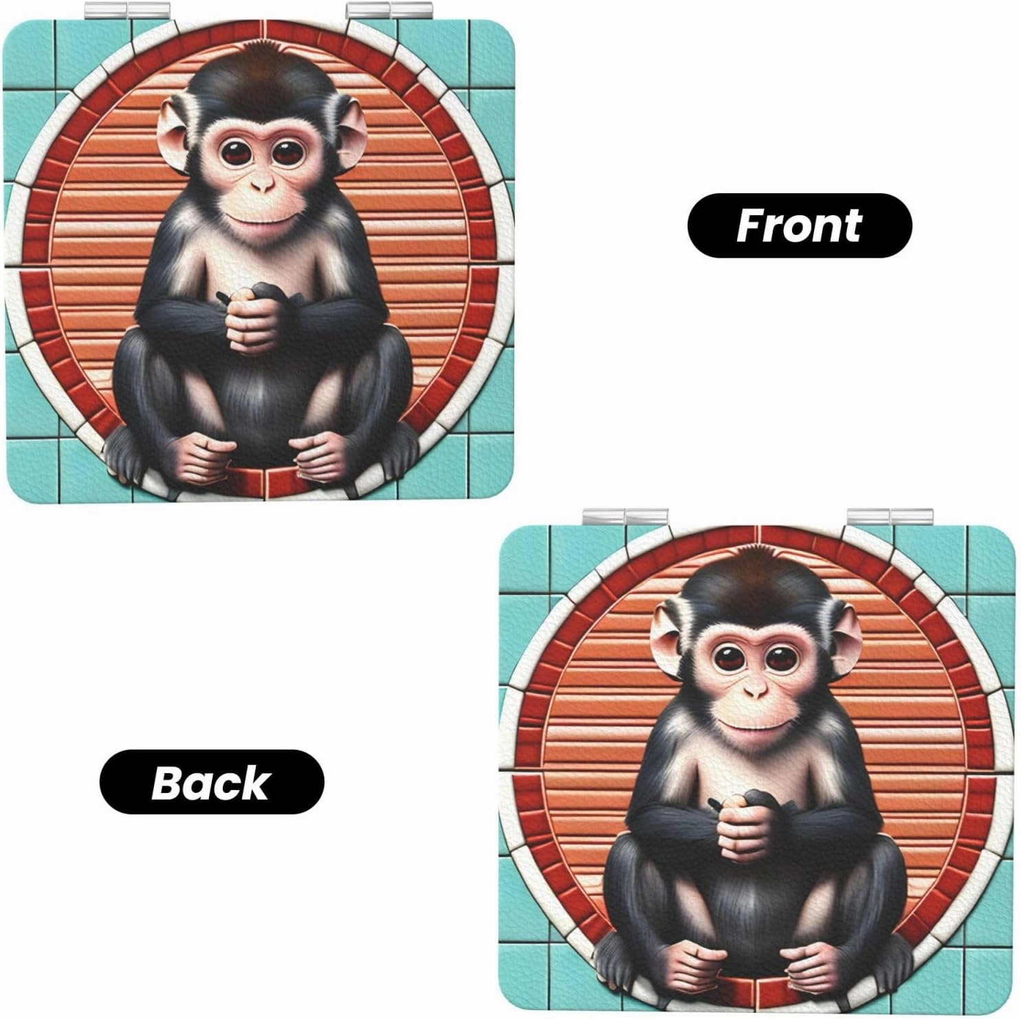 Portable Pocket Makeup Mirror The Silent Monkey Travel Cosmetic Mirror Square Print Magnifying Compact Mirror for Eyelash