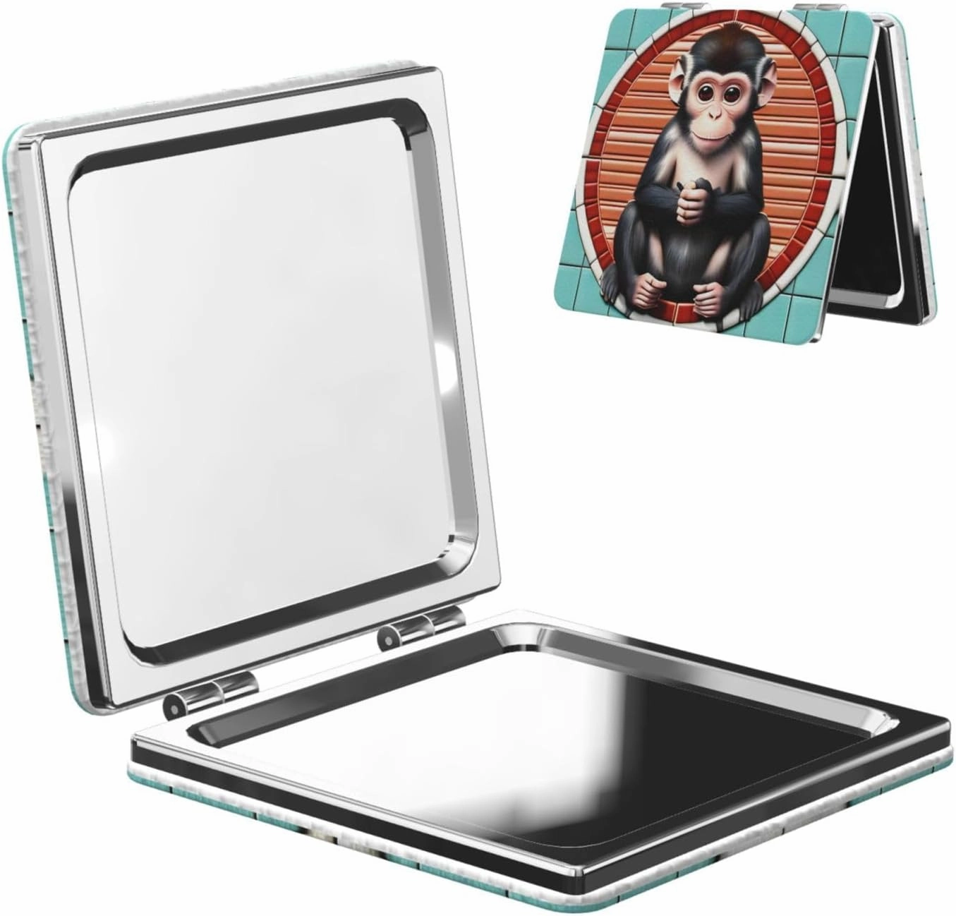 Portable Pocket Makeup Mirror The Silent Monkey Travel Cosmetic Mirror Square Print Magnifying Compact Mirror for Eyelash