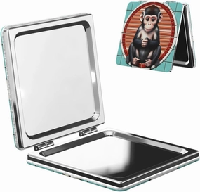 Portable Pocket Makeup Mirror The Silent Monkey Travel Cosmetic Mirror Square Print Magnifying Compact Mirror for Eyelash