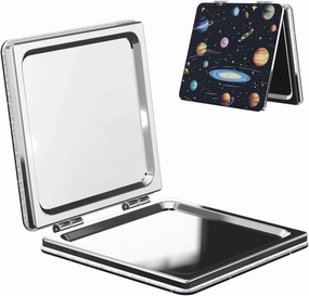 Portable Pocket Makeup Mirror The Solar Family Travel Cosmetic Mirror Square Print Magnifying Compact Mirror for Eyelash