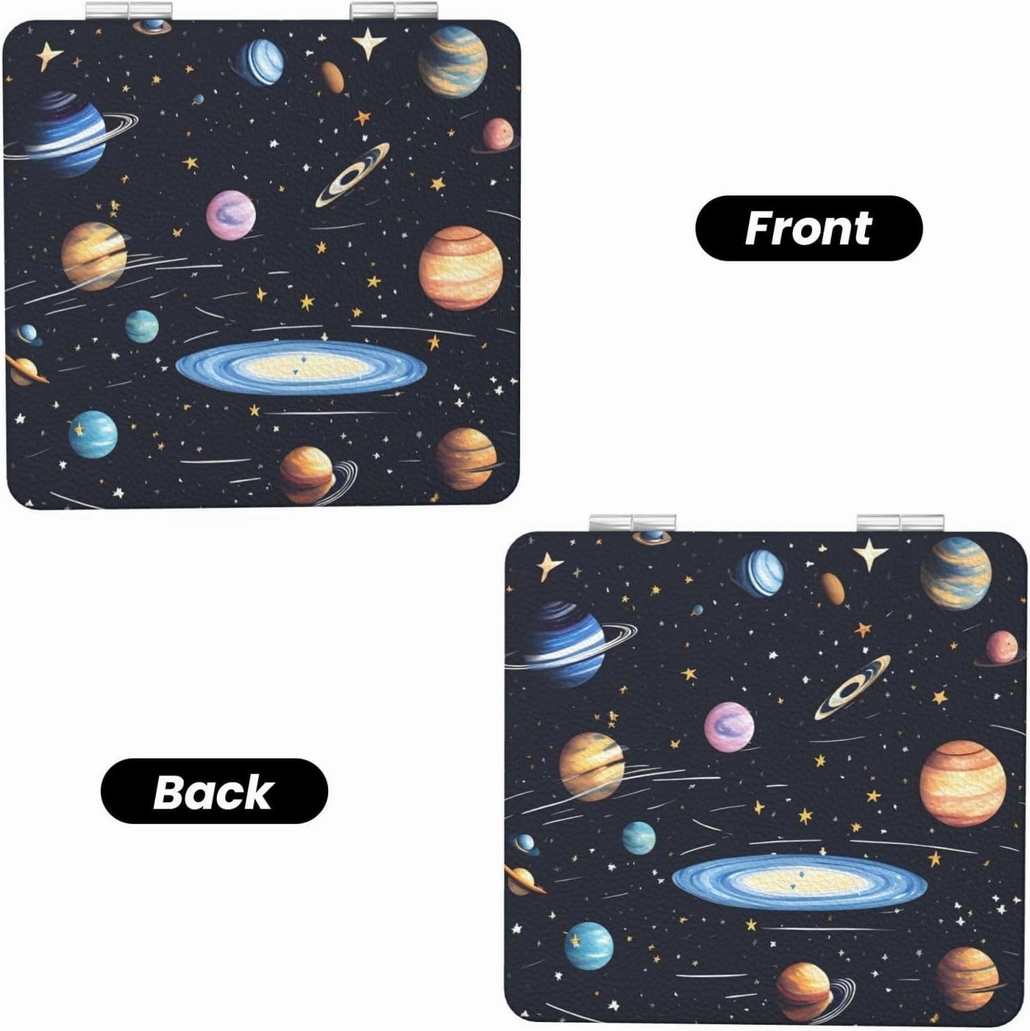 Portable Pocket Makeup Mirror The Solar Family Travel Cosmetic Mirror Square Print Magnifying Compact Mirror for Eyelash