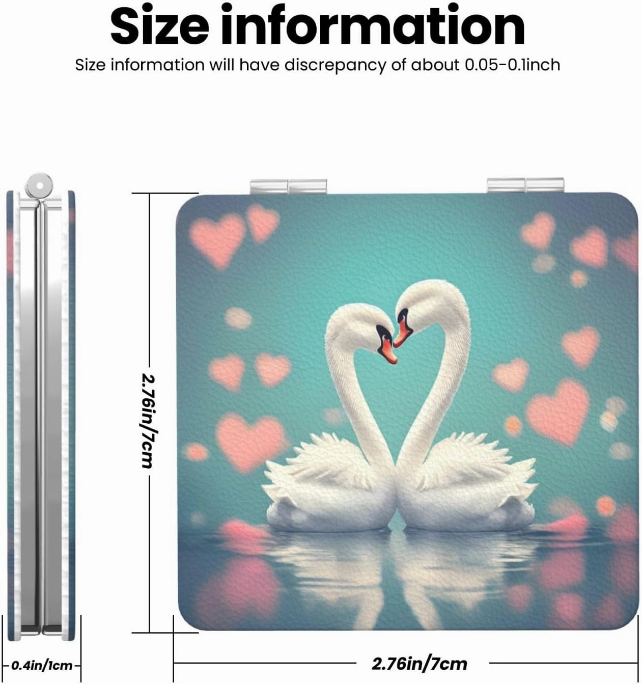 Portable Pocket Makeup Mirror The swan in Love Travel Cosmetic Mirror Square Print Magnifying Compact Mirror for Eyelash