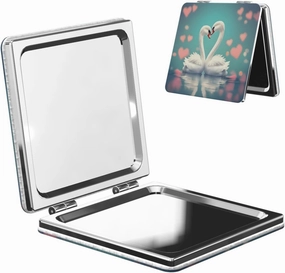 Portable Pocket Makeup Mirror The swan in Love Travel Cosmetic Mirror Square Print Magnifying Compact Mirror for Eyelash