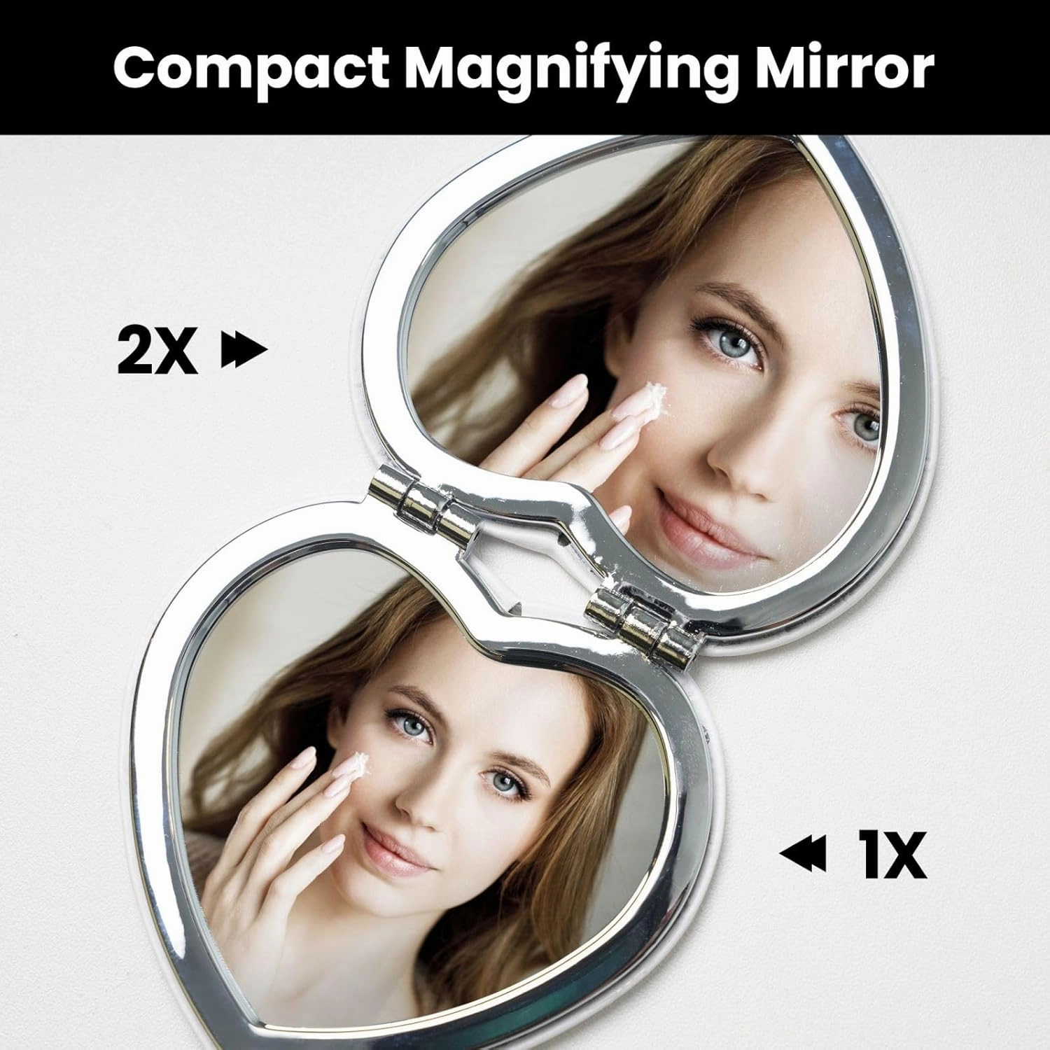 Portable Pocket Makeup Mirror Tropical Rainforest Palm Leaves Travel Cosmetic Mirror Heart Shape Print Magnifying Compact Mirror for Eyelash
