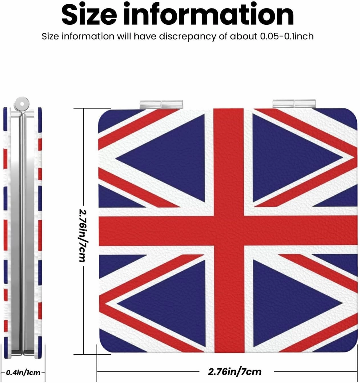 Portable Pocket Makeup Mirror UK Flag Travel Cosmetic Mirror Square Print Magnifying Compact Mirror for Eyelash