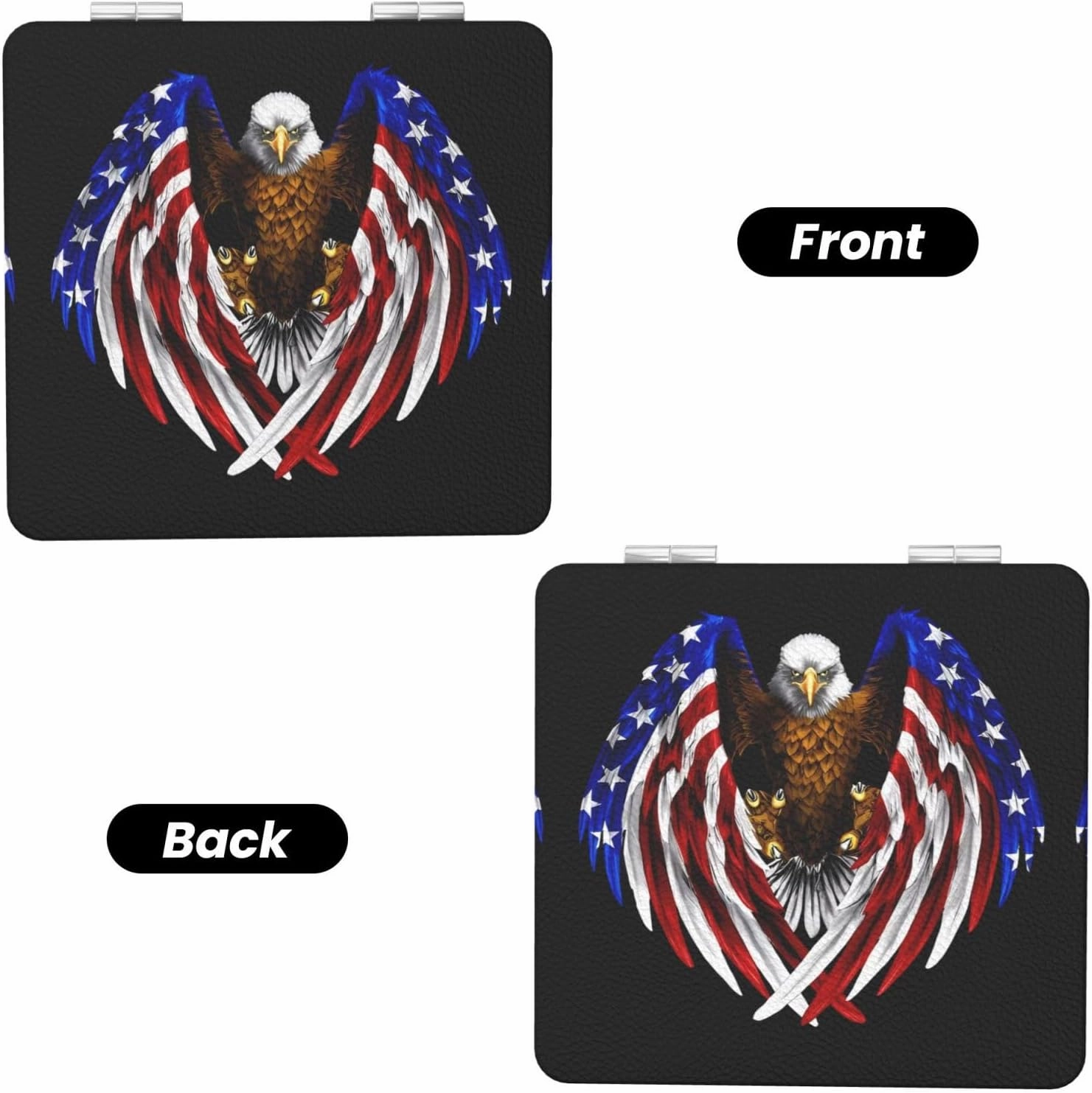 Portable Pocket Makeup Mirror USA Flag Patriotic Eagle Travel Cosmetic Mirror Square Print Magnifying Compact Mirror for Eyelash