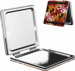 Portable Pocket Makeup Mirror Vintage Wooden Maryland Flag Travel Cosmetic Mirror Square Print Magnifying Compact Mirror for Eyelash