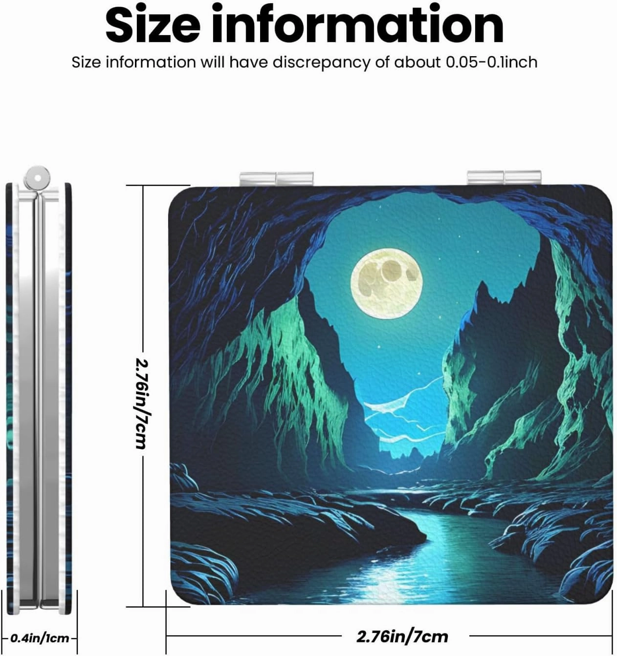Portable Pocket Makeup Mirror Water Moon Cave Travel Cosmetic Mirror Square Print Magnifying Compact Mirror for Eyelash