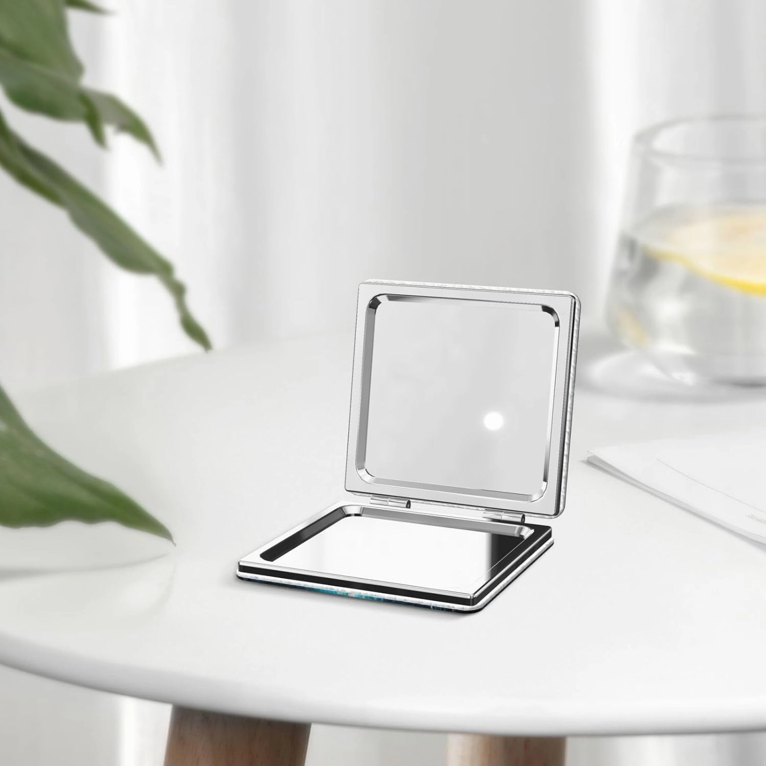Portable Pocket Makeup Mirror Water Moon Cave Travel Cosmetic Mirror Square Print Magnifying Compact Mirror for Eyelash