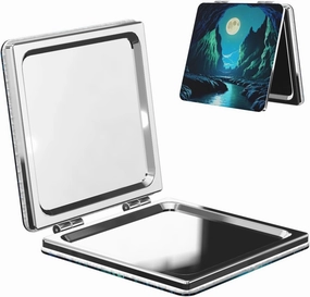 Portable Pocket Makeup Mirror Water Moon Cave Travel Cosmetic Mirror Square Print Magnifying Compact Mirror for Eyelash