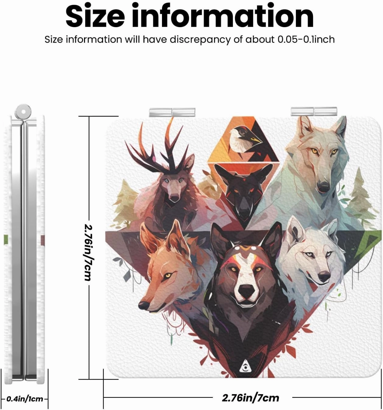 Portable Pocket Makeup Mirror Wolves and Reindeer Travel Cosmetic Mirror Square Print Magnifying Compact Mirror for Eyelash