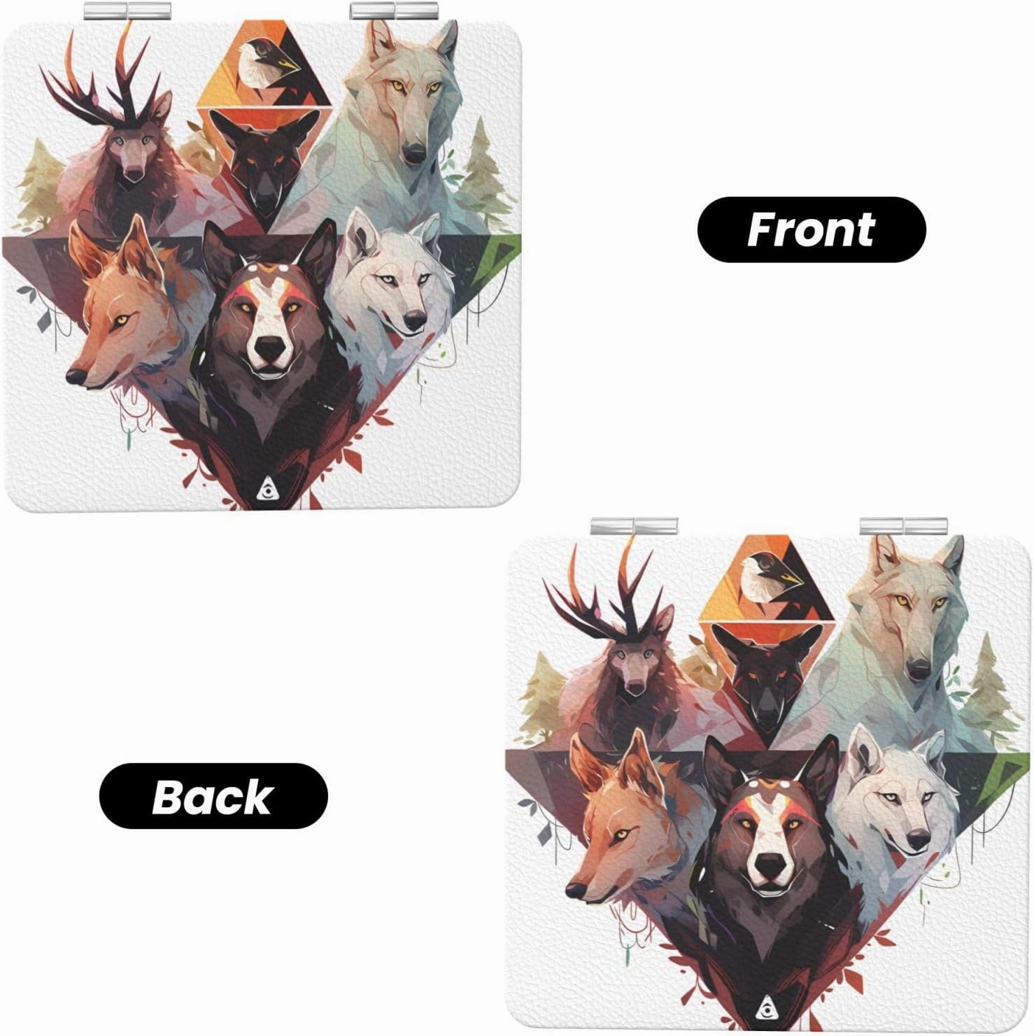 Portable Pocket Makeup Mirror Wolves and Reindeer Travel Cosmetic Mirror Square Print Magnifying Compact Mirror for Eyelash
