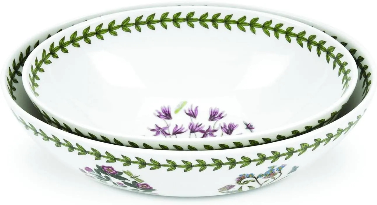 Portmeirion Botanic Garden Nested Bowls (2-Piece), Cyclamen & Daisy Motif - Fine Porcelain, Chip-Resistant - Dishwasher, Microwave, Freezer, Oven Safe - Made in England
