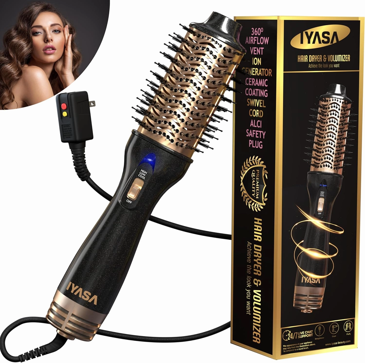 Premium 4-in-1 Oval Blow Dryer Brush, One-Step Hot Air Brush for Smooth, Hair Dryer & Volumizer, Salon Quality, Ionic Blow Dryer Styler & Straightener, Anti-Frizz, Large 3" Barrel, 13" Long