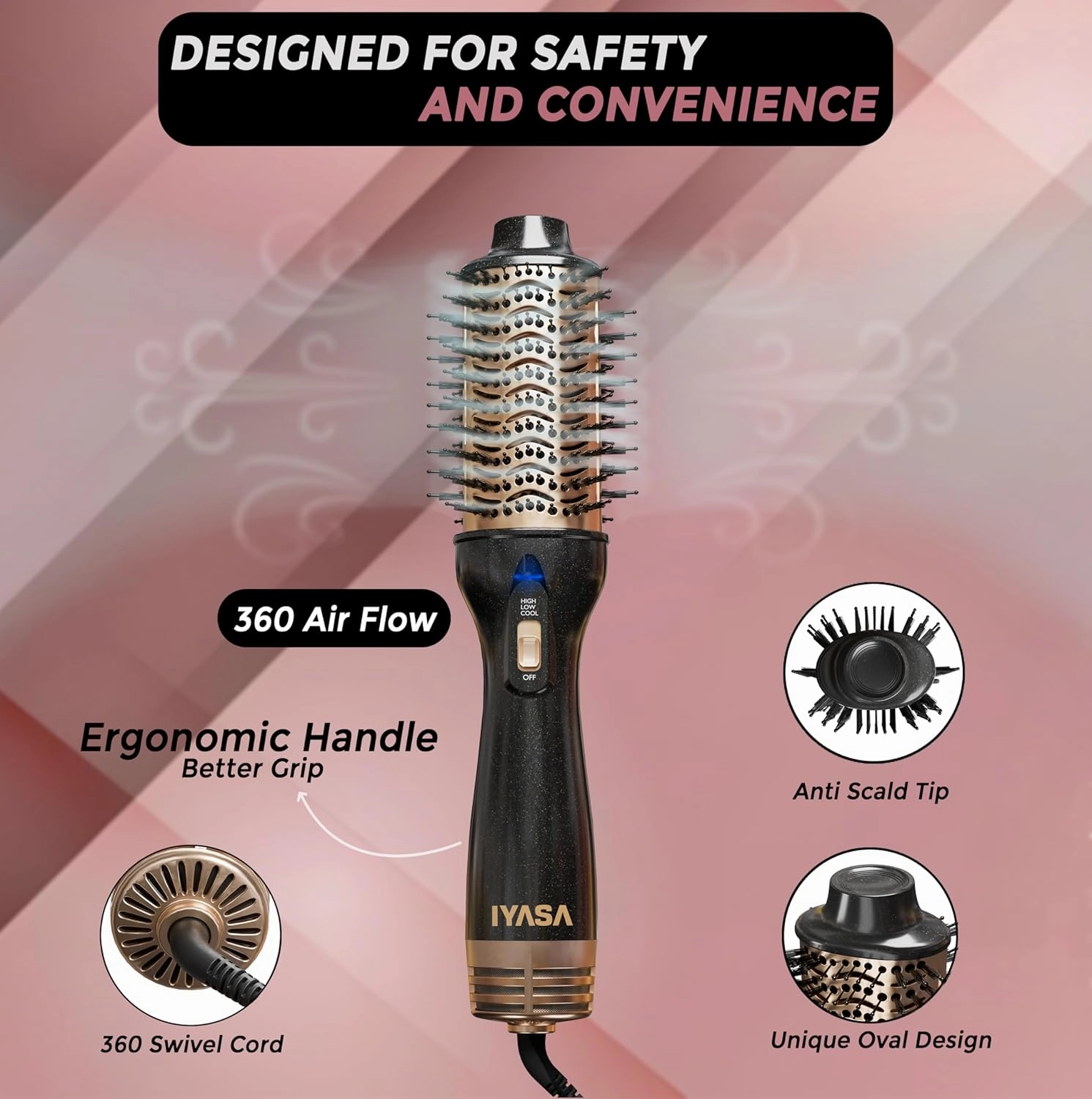 Premium 4-in-1 Oval Blow Dryer Brush, One-Step Hot Air Brush for Smooth, Hair Dryer & Volumizer, Salon Quality, Ionic Blow Dryer Styler & Straightener, Anti-Frizz, Large 3" Barrel, 13" Long