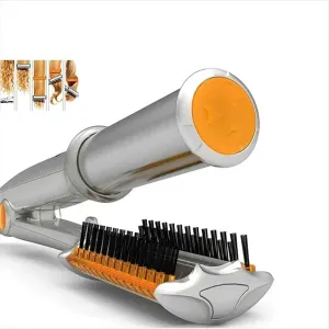 Professional Hairs Curler Straighter 2 in 1 Rotating Hair Brush Curler Styler Hair for Hair Curling and Straighting, Adjustable Temperature, Brush Straightener for Thick Hair, Silver