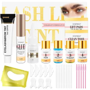 Professional Lash Lift and Brow Lamination Kit - 4 in 1 Eyelash Perm and Eyebrow Curling Set, Coffee - Suitable for Salon and Home Use
