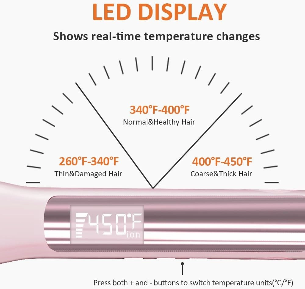 Professional Hair Straightener, 1.18 inch Ionic Titanium Plate, 20S Fast Heat Up Flat Iron with Clear LED Display, 2 in 1 Straightener and Curler Styling Tool for Straighten Hair (Pink)